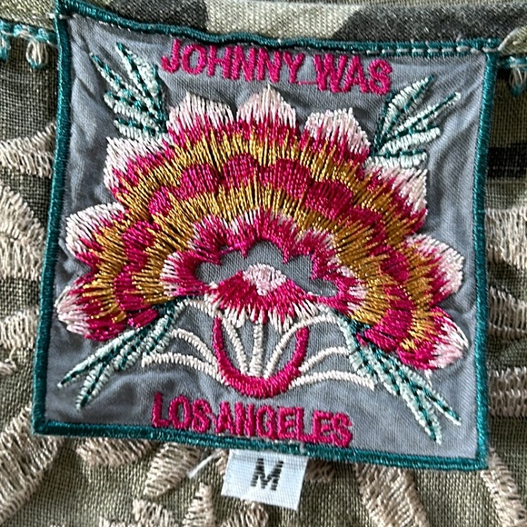 Johnny Was Adeline Embroidered Linen Camo Print Shift Dress w Side Buttons Med. - Picture 3 of 16